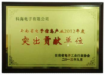 亚新体育电子云南省电子信息产业2012年度“突出贡献单位”